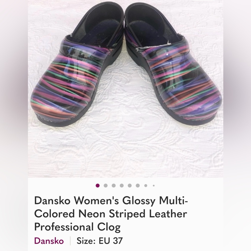 Dansko Women's Glossy Multi-Colored Neon Striped Leather Professional Clog